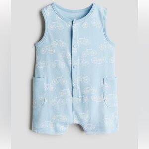 Hm Blue Sleeveless Baby Romper with Bicycle Print